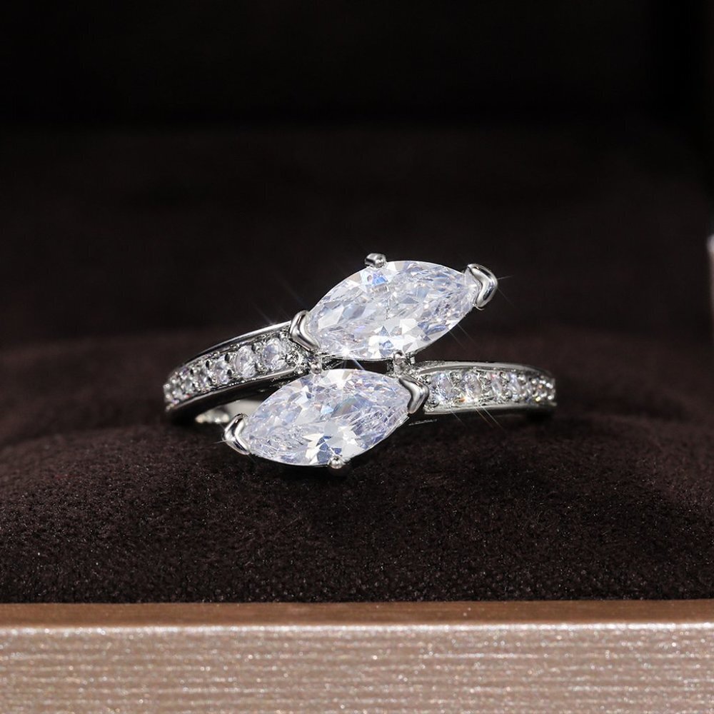 Marquise Double-CZ Bypass Ring in Silver - Picture 7 of 11
